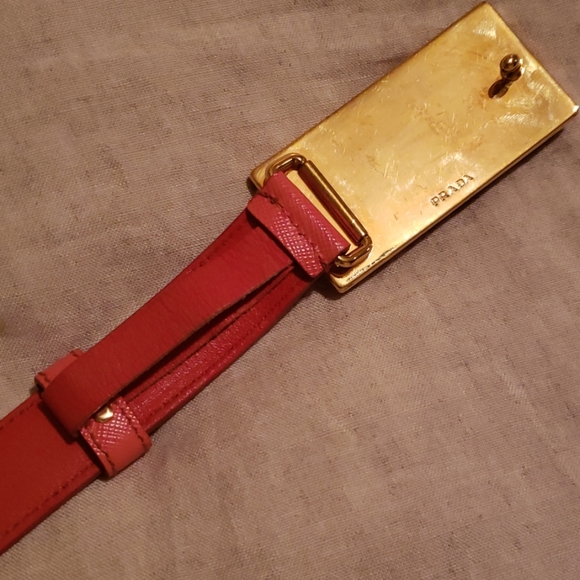 Prada coral leather belt with jeweled buckle - Picture 4 of 4